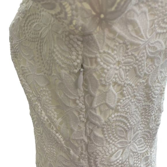 Anthropologie Charleston Lace Short Sleeve Mini White Sheath Dress size US 4 - Picture 7 of 10
